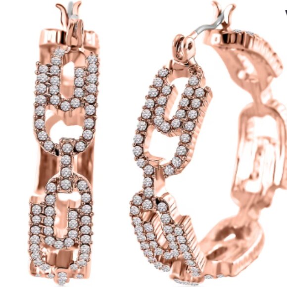 Jewelry - Austrian Crystal Beautiful Paper Clip Hoop Earrings in Rosetone